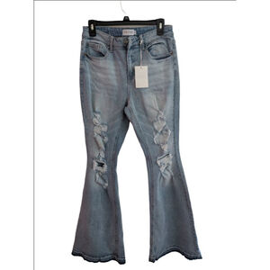 Women's Cello Light Wash Distressed Flare & Wide Leg Jeans Size 9